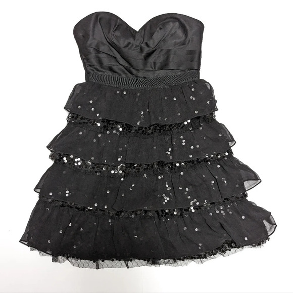 BCBG MAXAZRIA AVA Tier Black Sequin Dress Size 2 - Picture 2 of 10